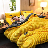 4pcs Winter Warm Flannel Thickening Plus Velvet Bedroom Bedding Set Sheet Quilt Cover Pillowcase Anti-static Home Textile